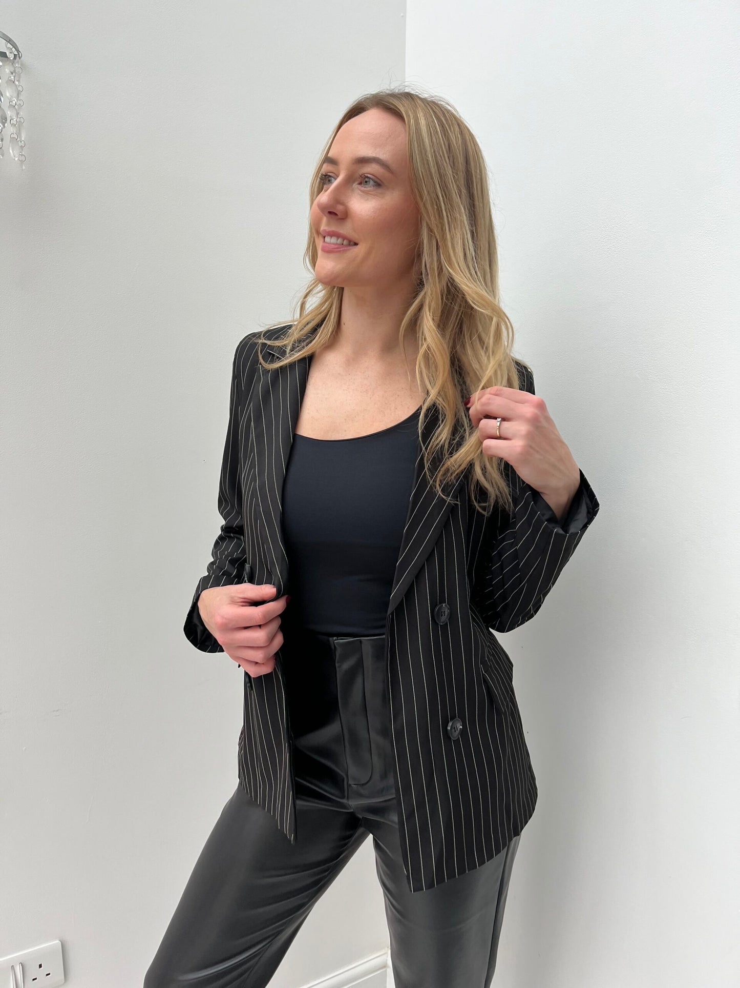 Black Pinstripe Blazer image 3