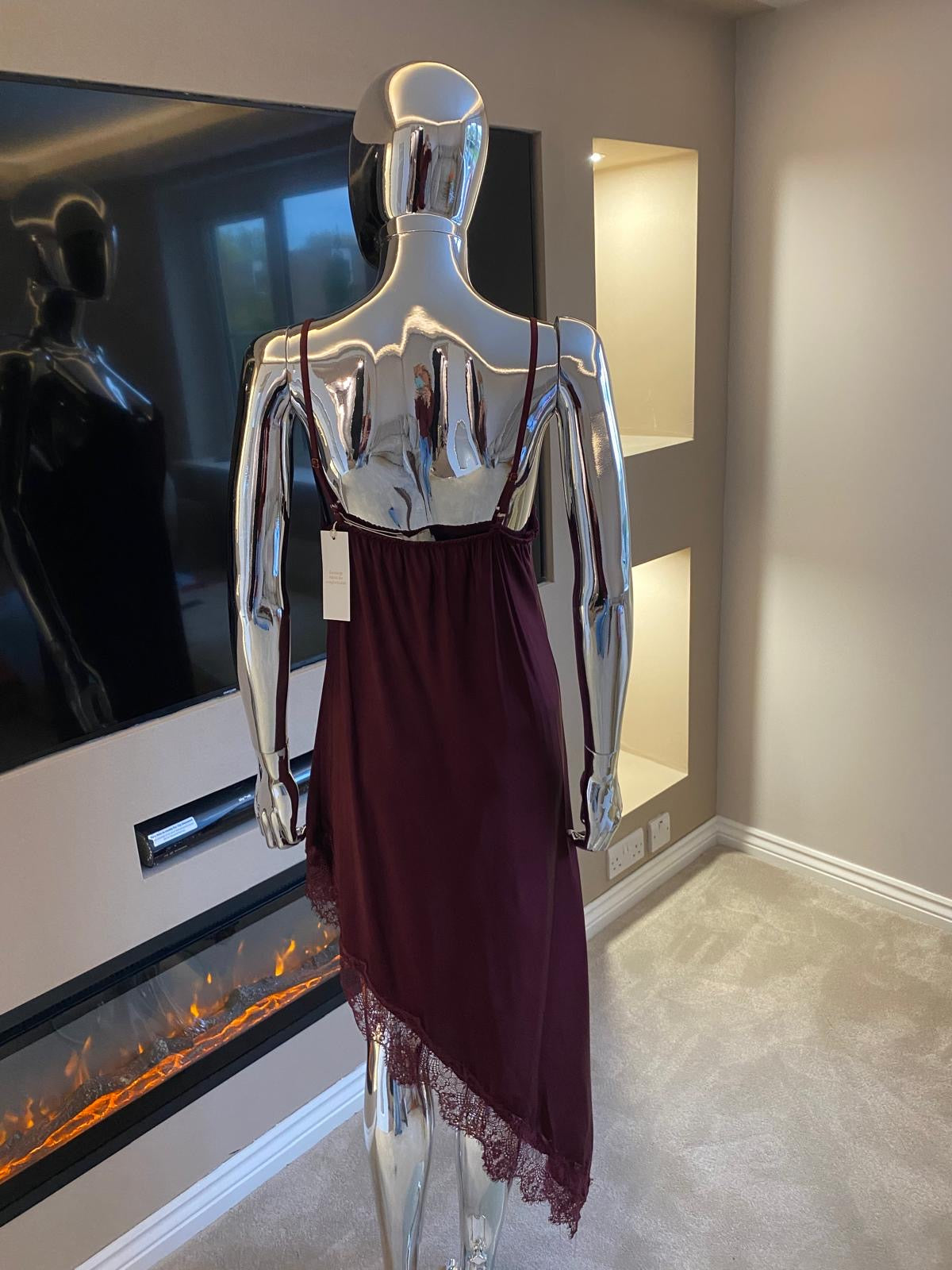 Satin Feel Asymmetric Lace Trim Dress