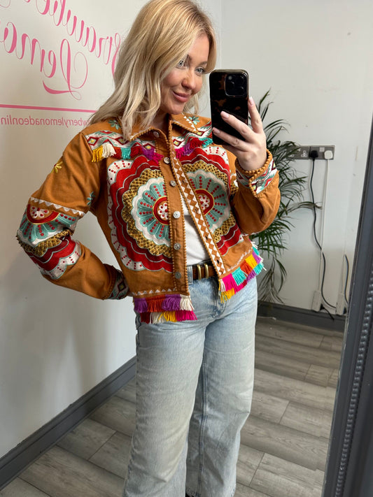 Embroidered Jacket in Tan image 1