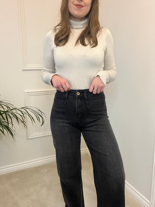 Charcoal Pocket Front Flare Jeans image 1