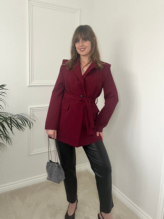 Burgundy Tie Belt Blazer image 1