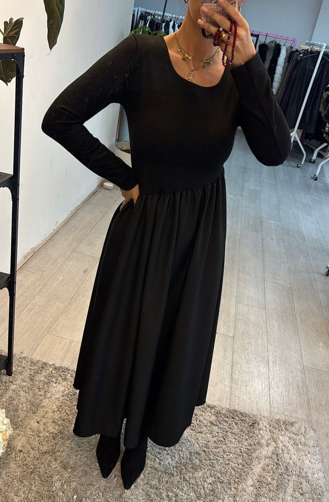 Asymmetric Cut Black Maxi Dress