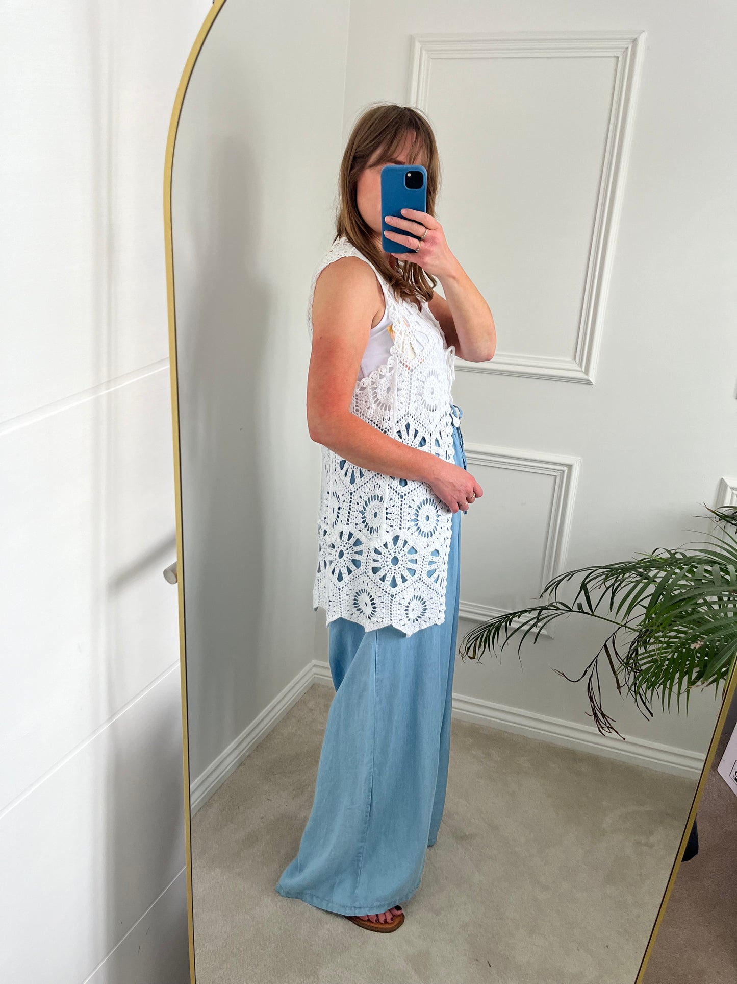 White Crochet Sleeveless Cardigan