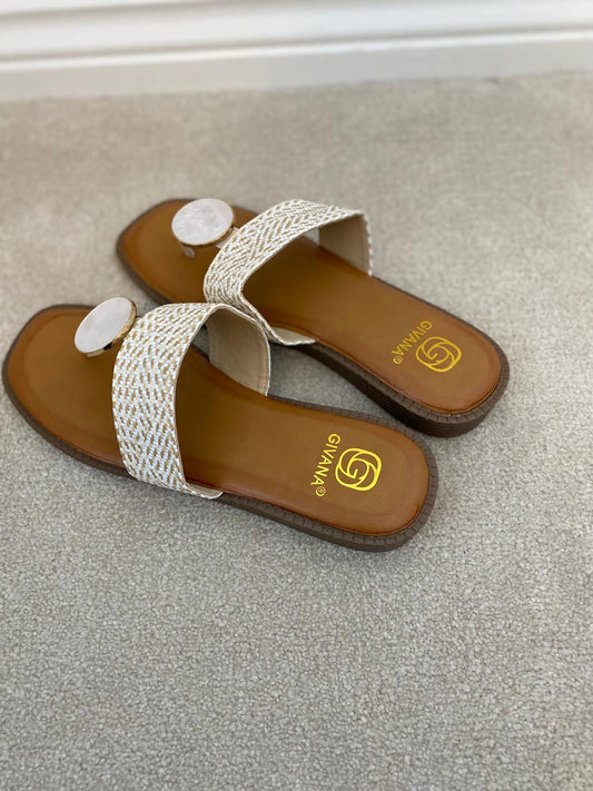 Marble Disc Sandal in White