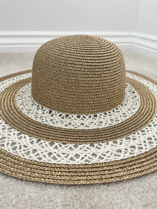 White & Tan Sun Hat