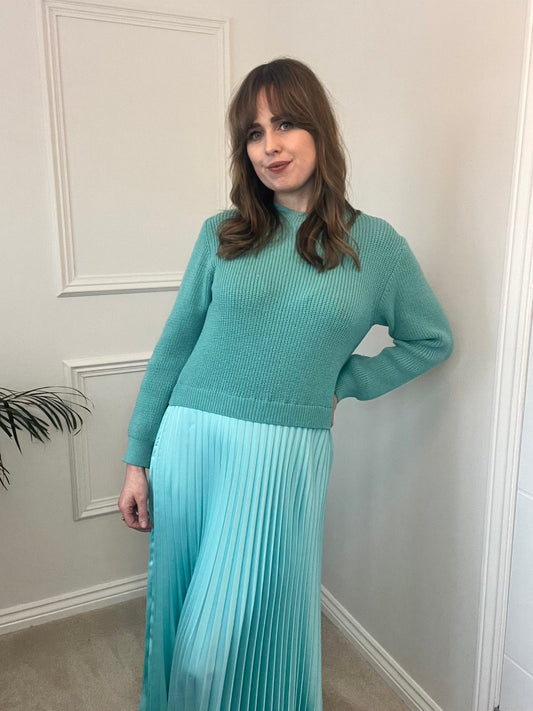 Turquoise Knitted Satin Dress image 1