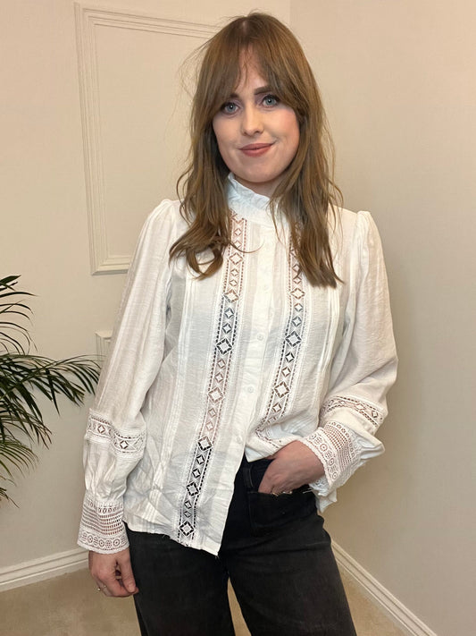 White Crochet Detail Blouse image 1