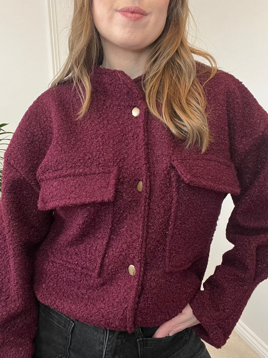 Burgundy Boucle Bomber Jacket image 1