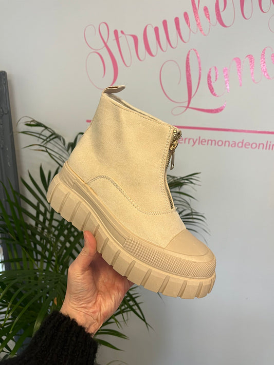 Zip Front Ankle Boots in Beige image 0