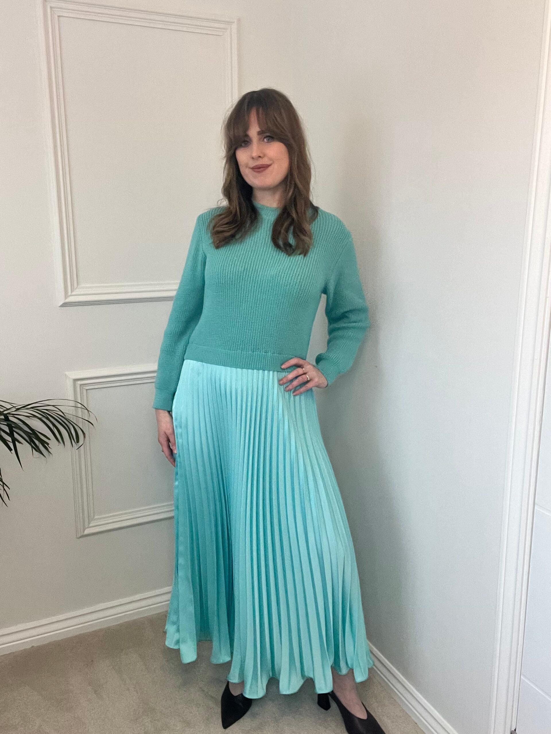 Turquoise Knitted Satin Dress image 0