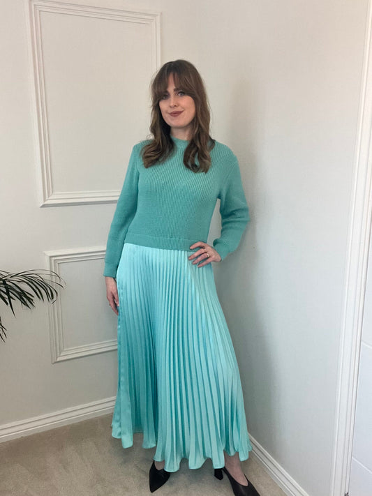 Turquoise Knitted Satin Dress image 0