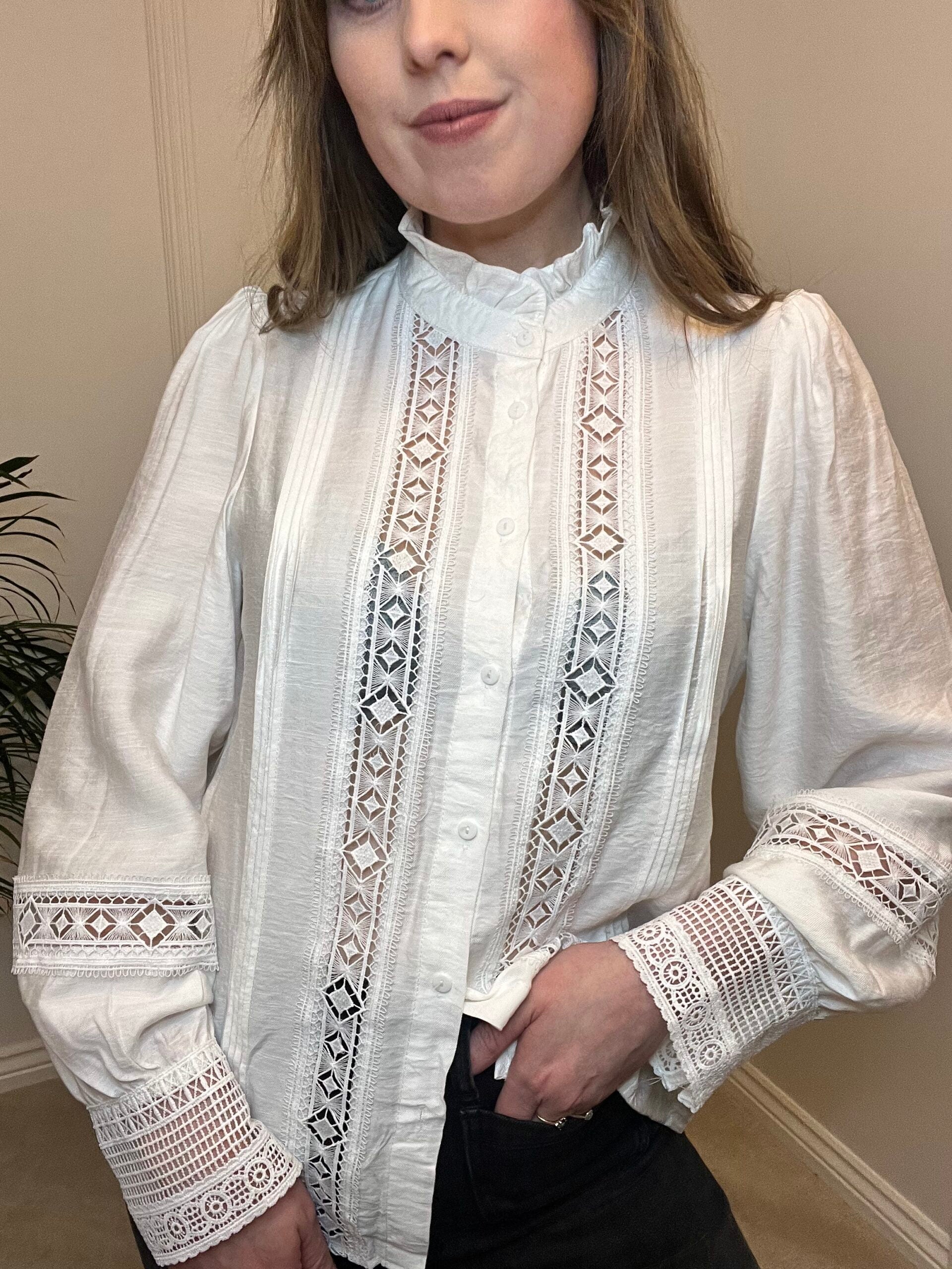White Crochet Detail Blouse image 3