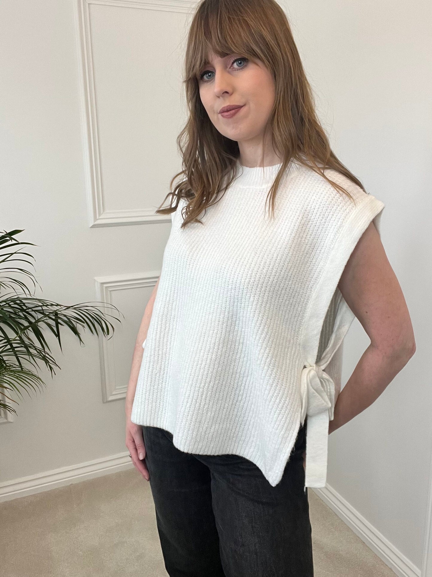 Cream Tank Top with Side Detail image 2