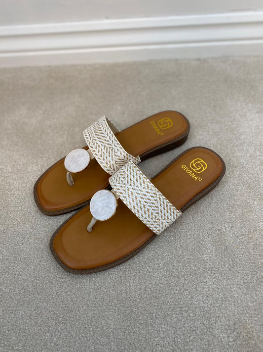 Marble Disc Sandal in White