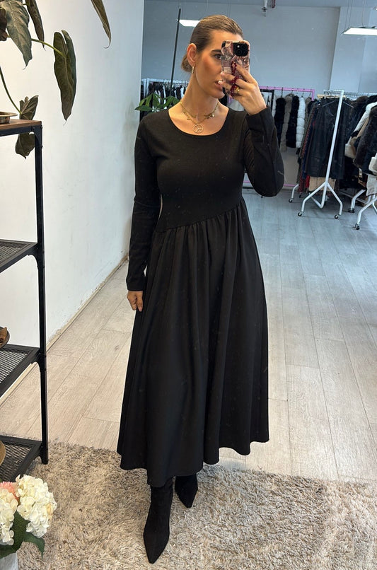 Asymmetric Cut Black Maxi Dress