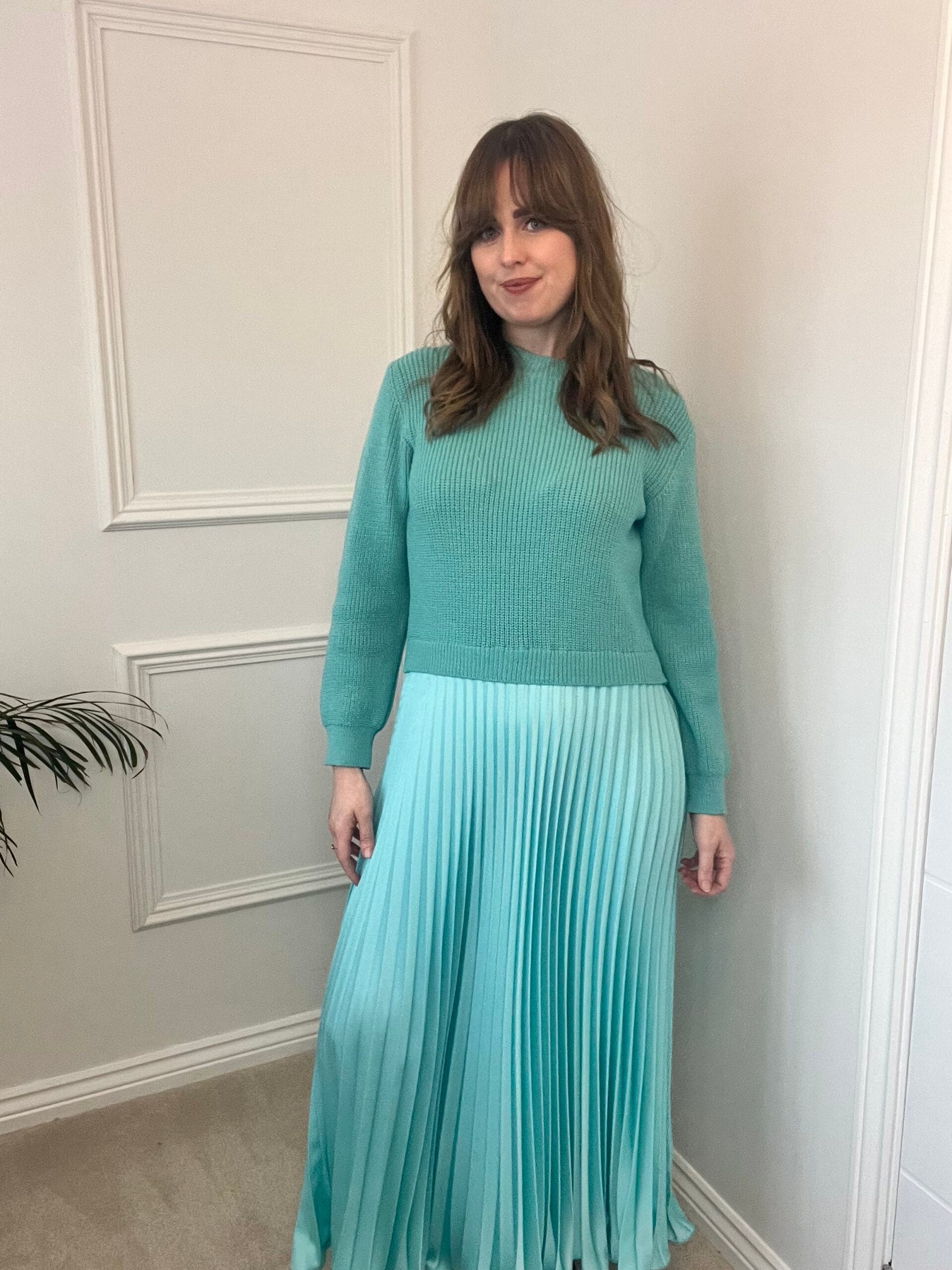 Turquoise Knitted Satin Dress image 4