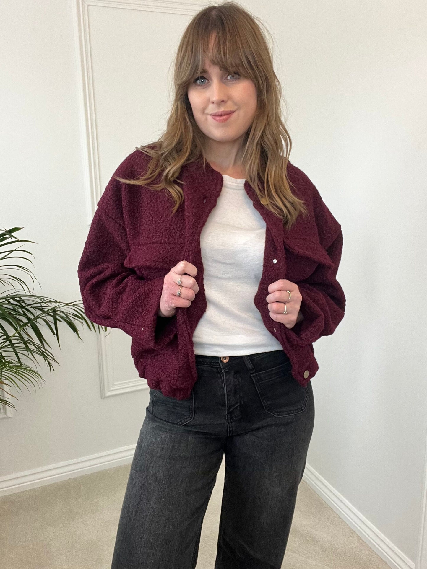 Burgundy Boucle Bomber Jacket image 2
