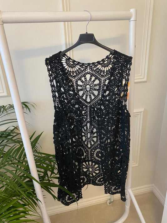 Black Crochet Sleeveless Cardigan image 0