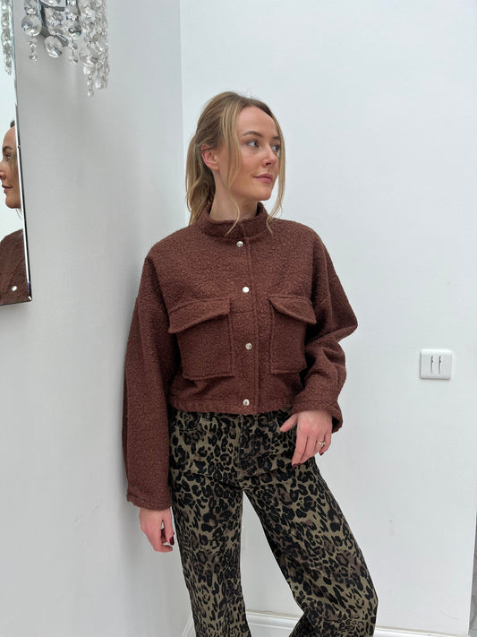 Brown Boucle Bomber Jacket image 0