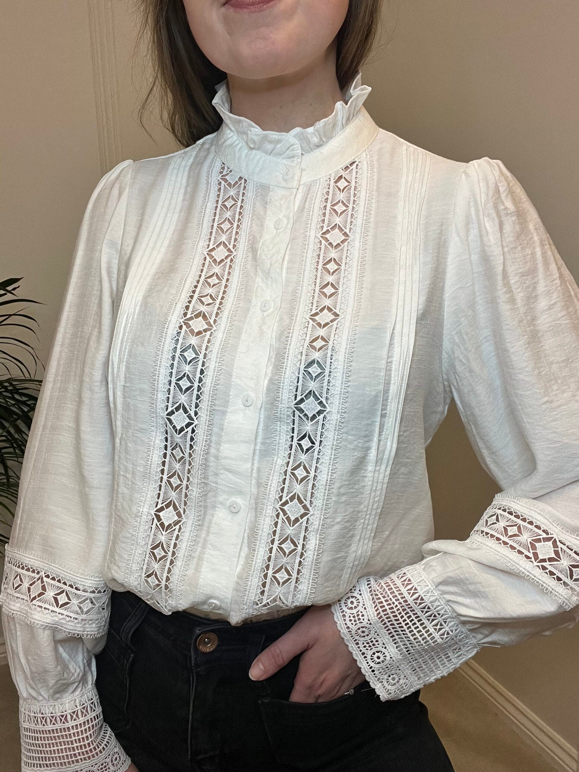 White Crochet Detail Blouse image 2
