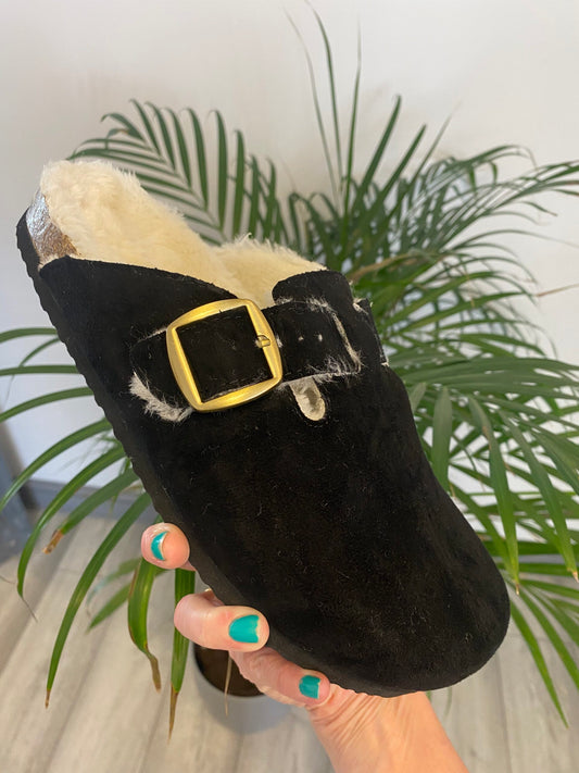 Black Suede Style Flat Mules image 0