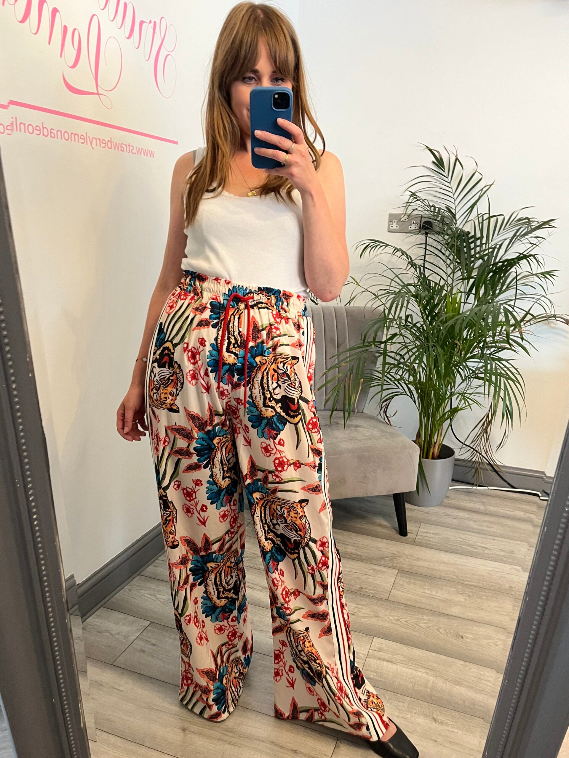 White Leopard & Stripe Trousers image 2