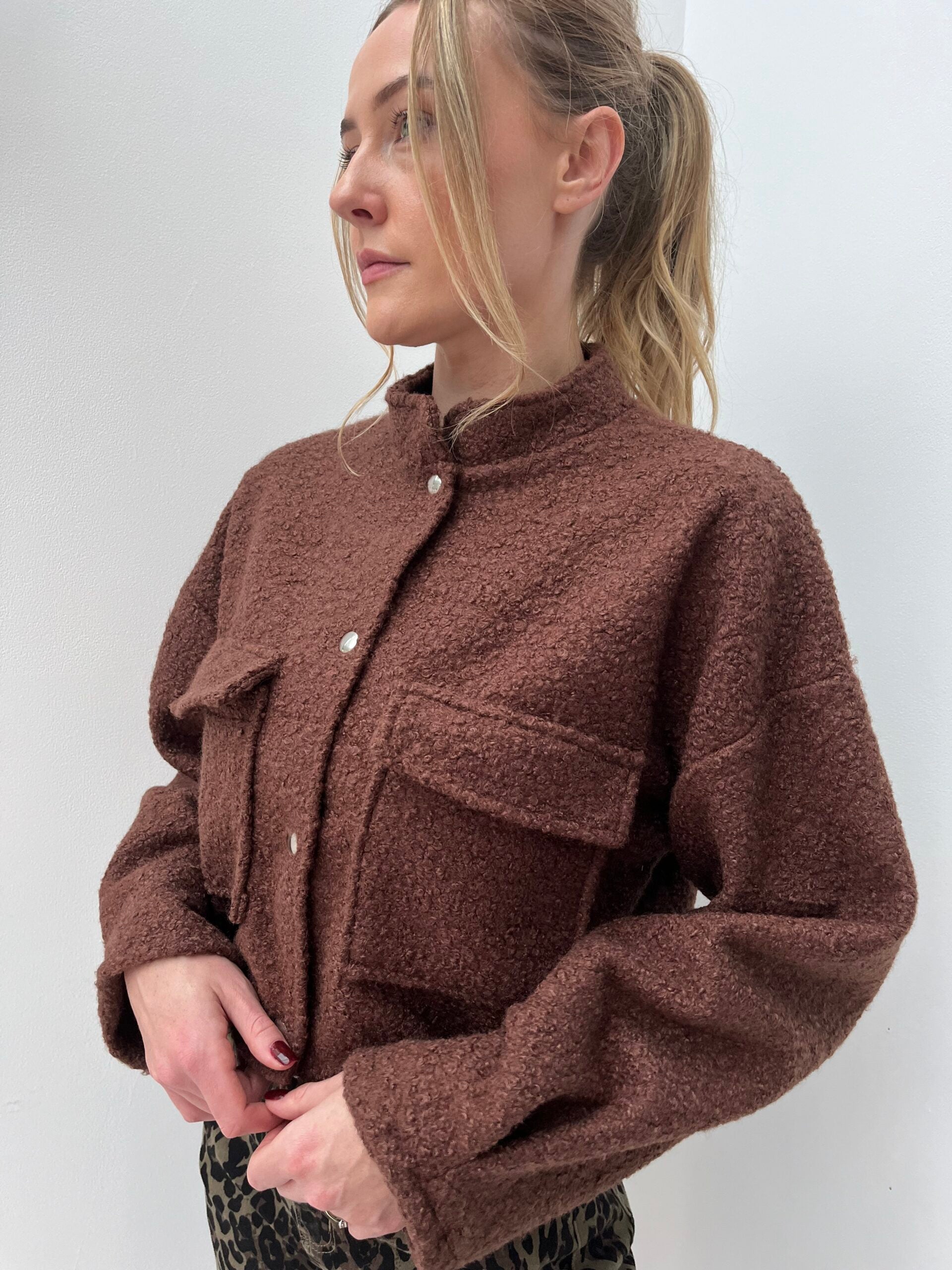 Brown Boucle Bomber Jacket image 3