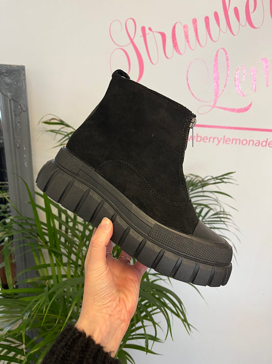 Zip Front Ankle Boots in Black image 0