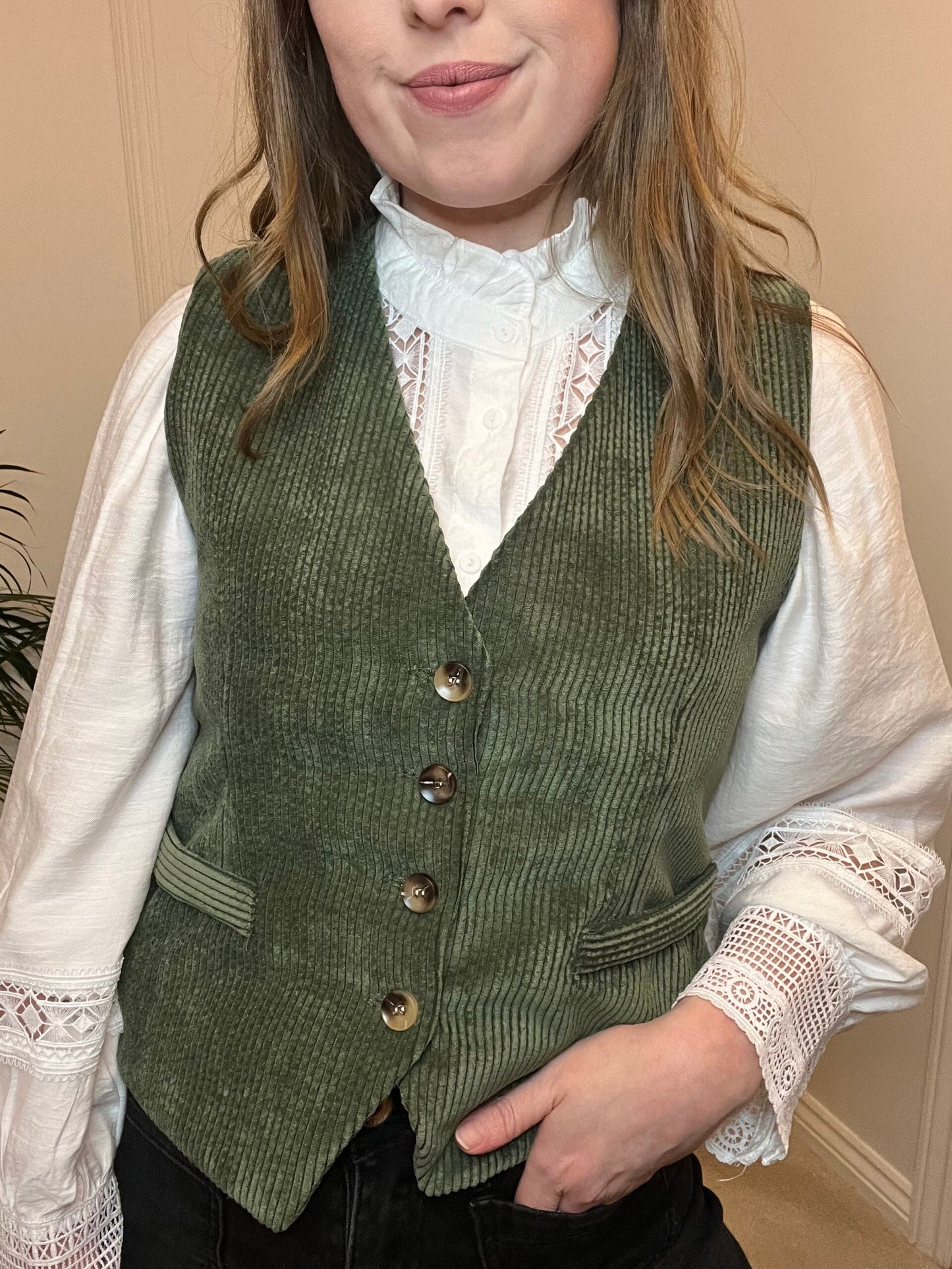 Khaki Corduroy Waistcoat image 2