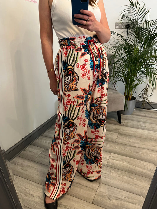 White Leopard & Stripe Trousers image 1