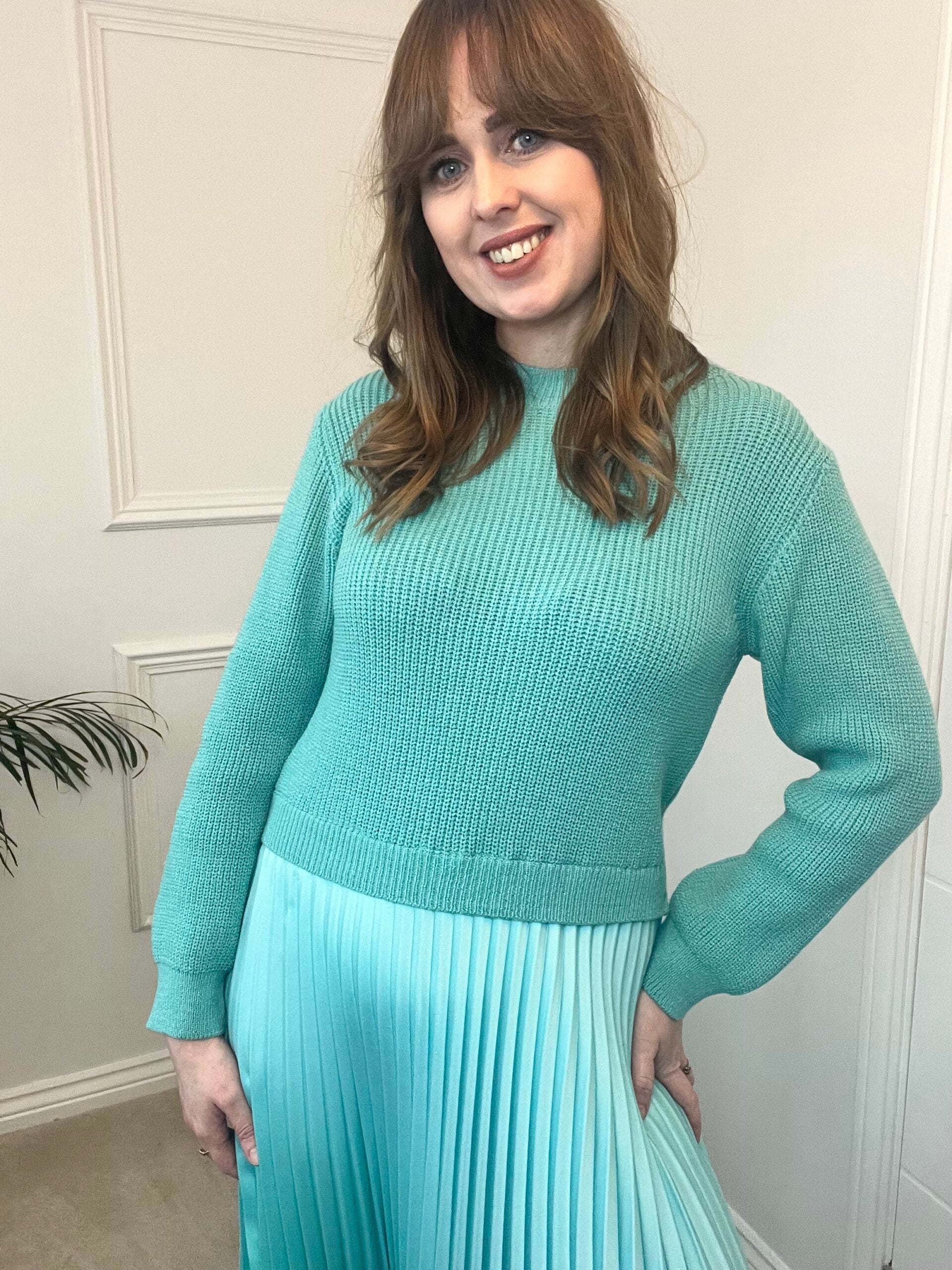 Turquoise Knitted Satin Dress image 3