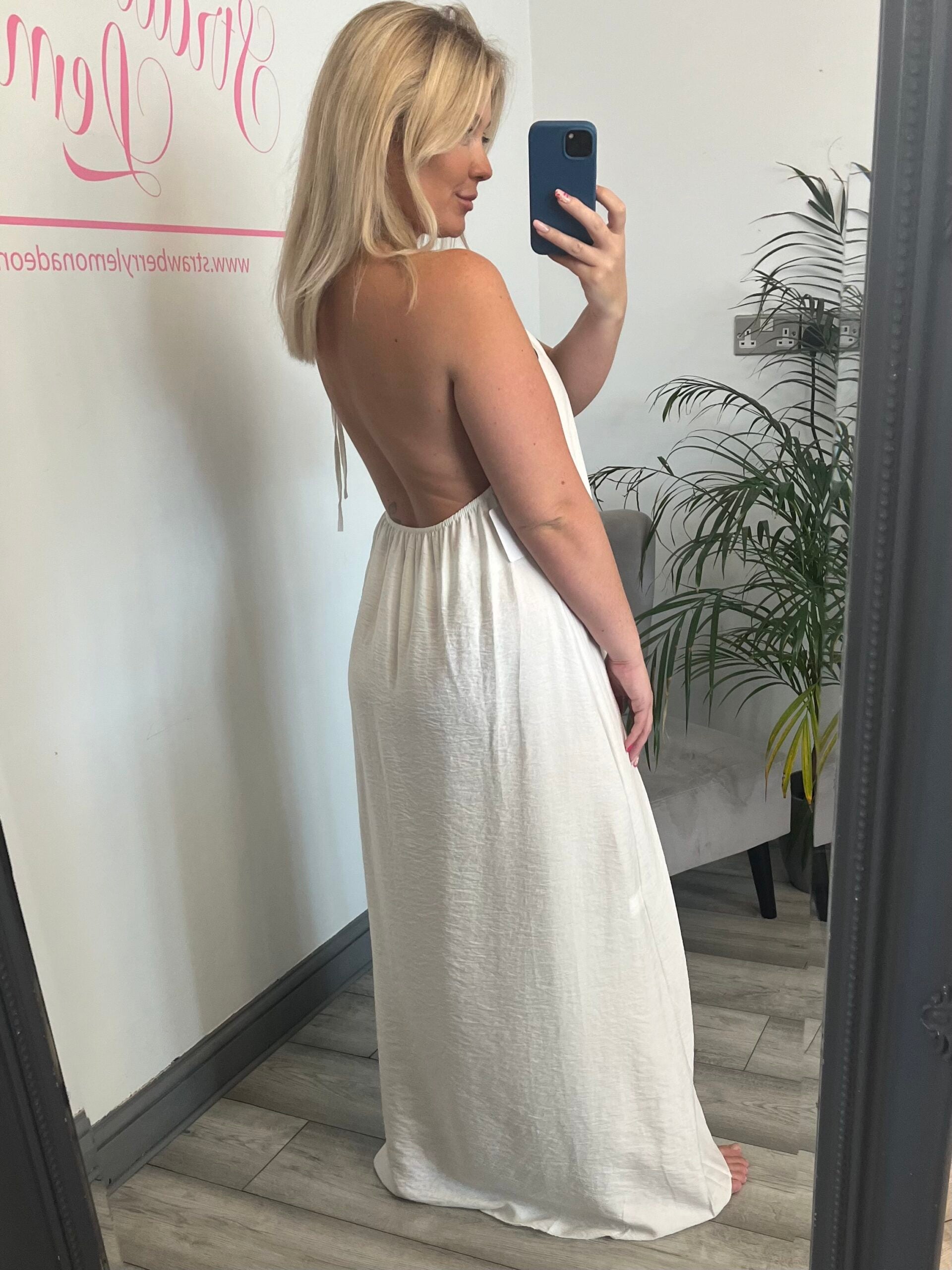 Scallop Detail Maxi Dress in White image 2