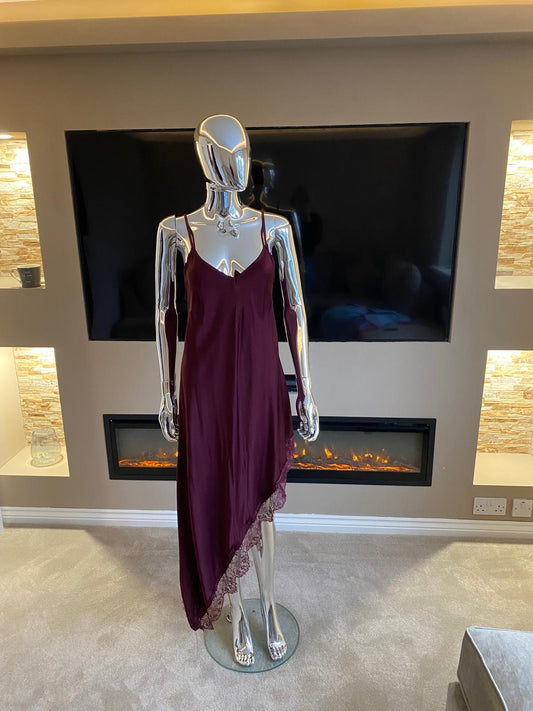 Satin Feel Asymmetric Lace Trim Dress