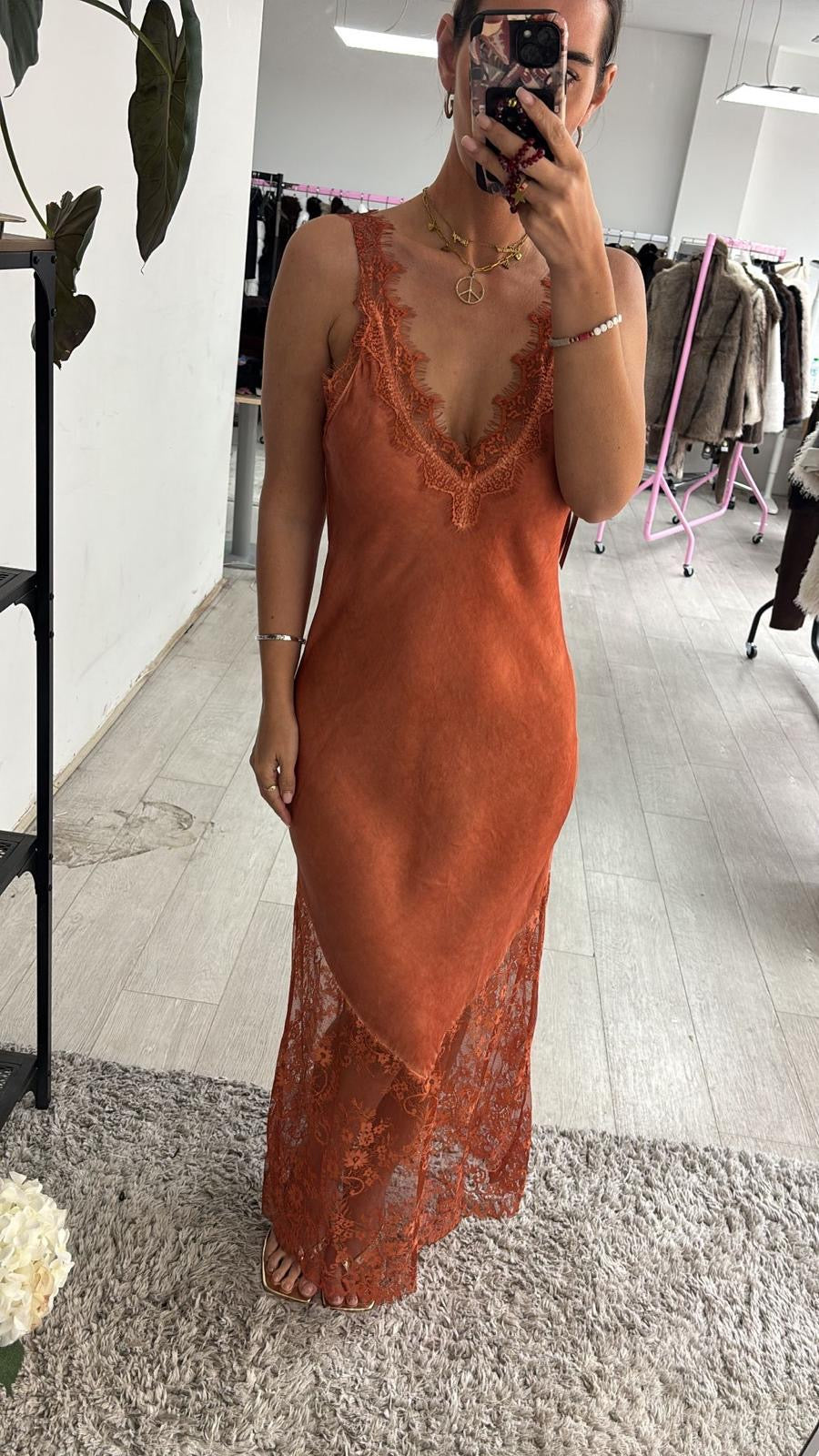 Lace Panel Detail Maxi Slip Dress