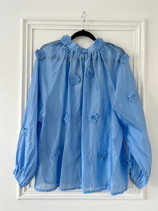 Blue Floral Chiffon Blouse