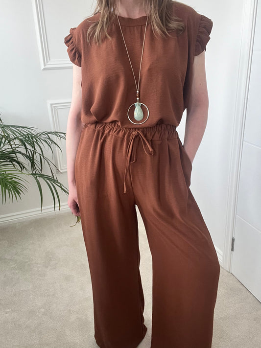 Brown Frill Trouser Set