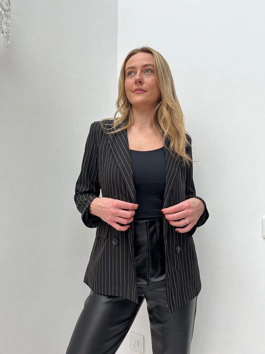 Black Pinstripe Blazer image 1