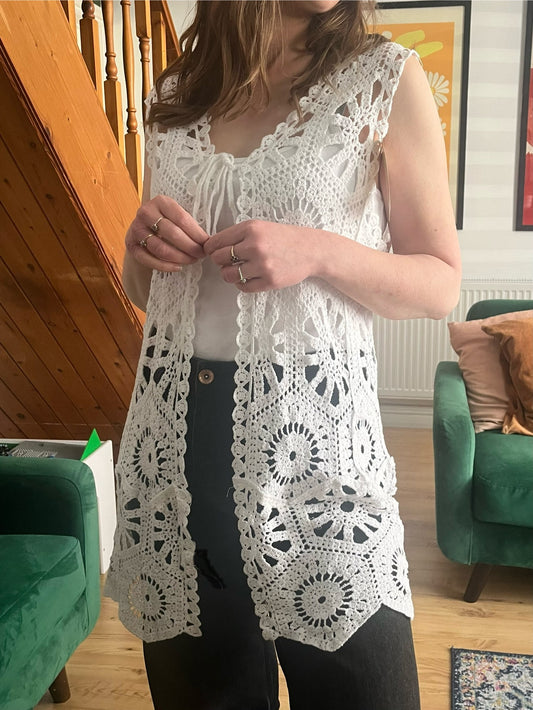 White Crochet Sleeveless Cardigan image 0
