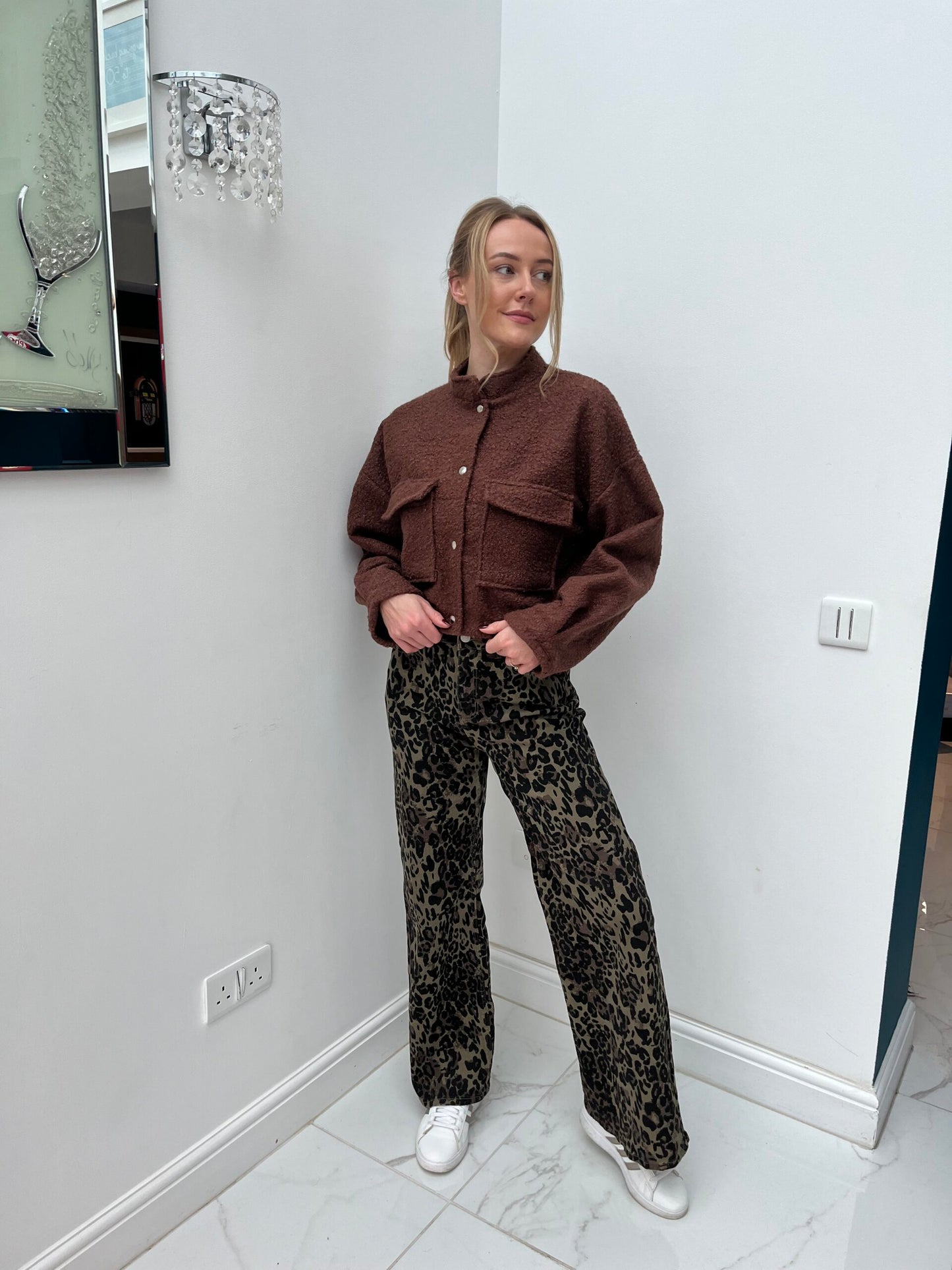 Brown Boucle Bomber Jacket image 2