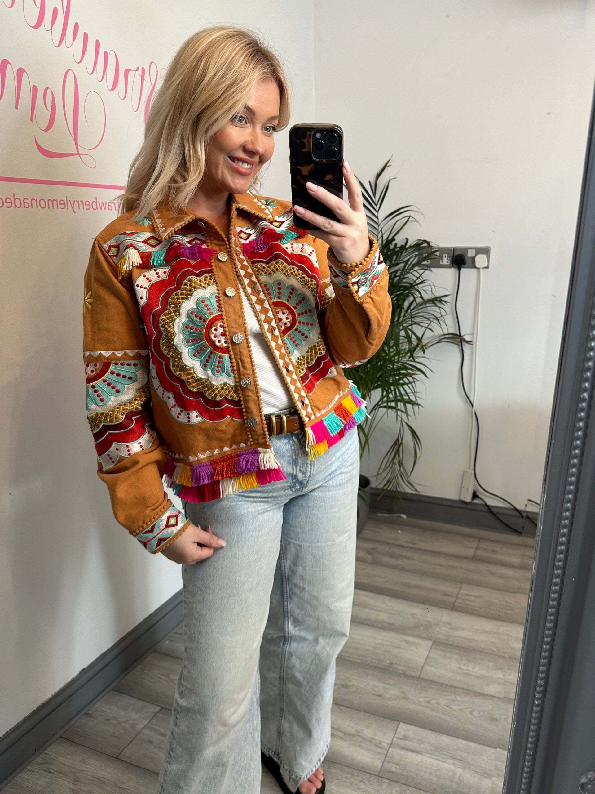 Embroidered Jacket in Tan image 0