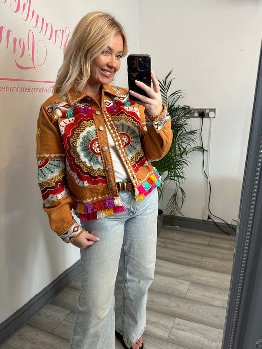 Embroidered Jacket in Tan image 0