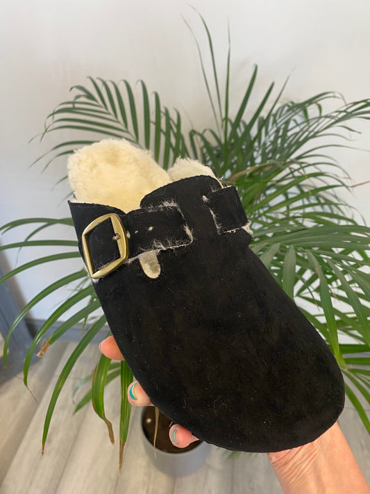 Black Suede Style Flat Mules image 1