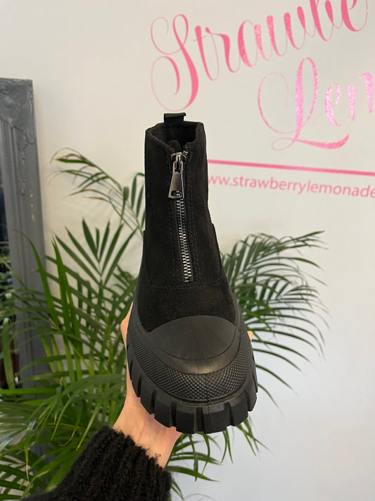 Zip Front Ankle Boots in Black image 1
