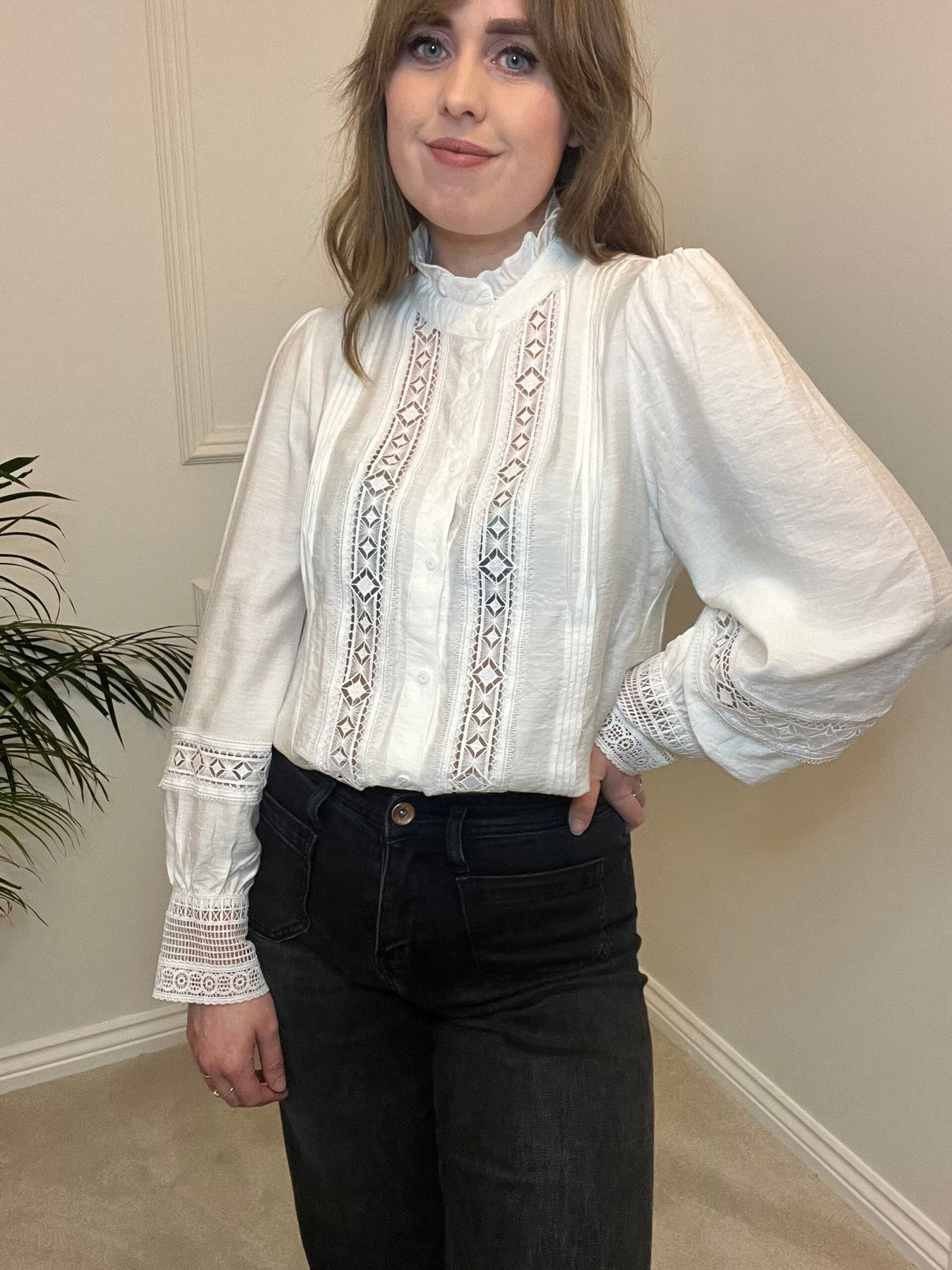 White Crochet Detail Blouse image 4