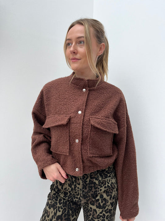 Brown Boucle Bomber Jacket image 1