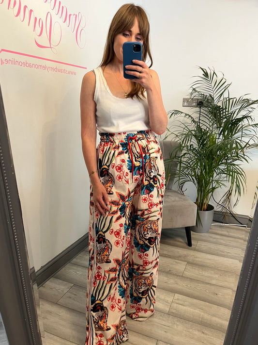 White Leopard & Stripe Trousers image 0
