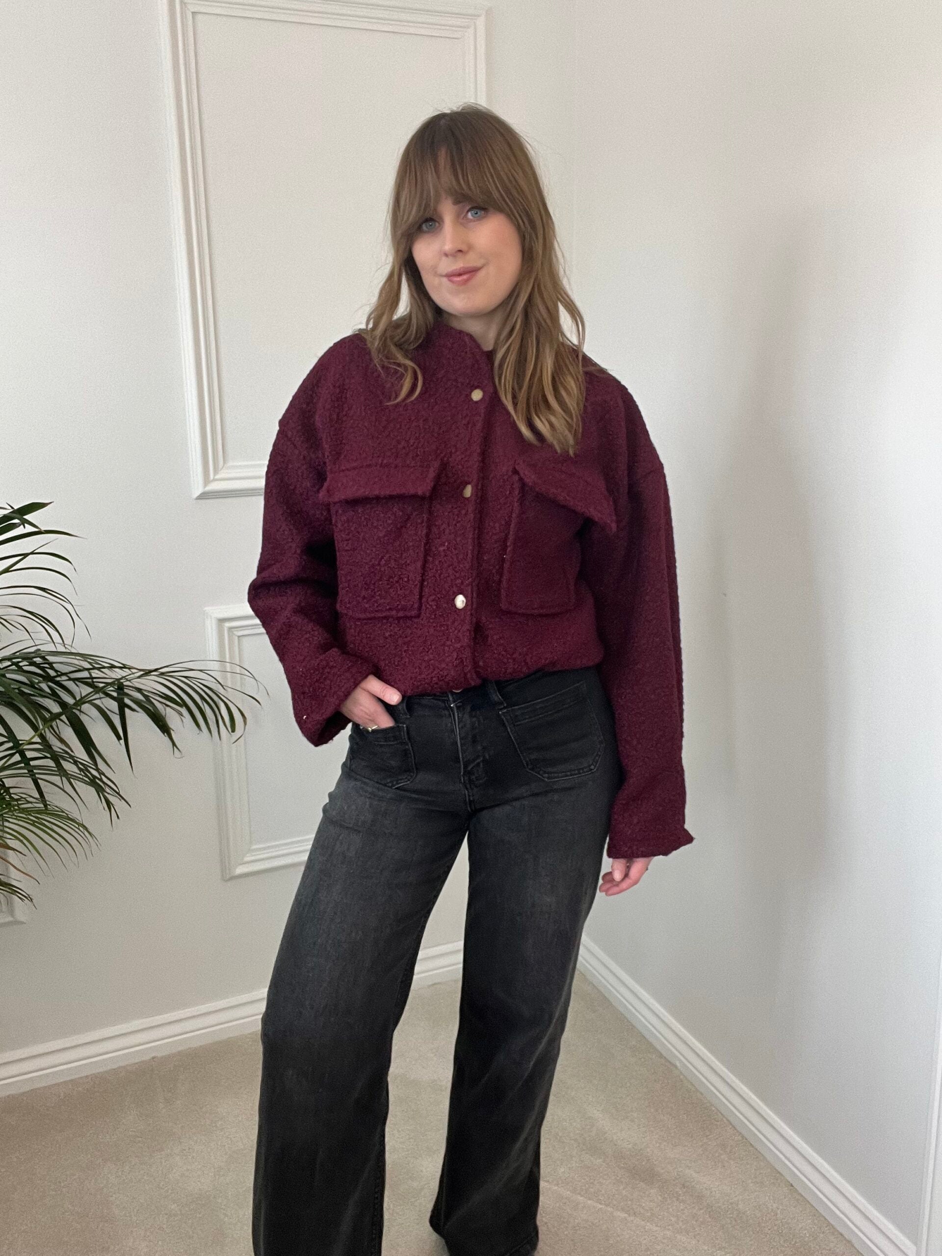 Burgundy Boucle Bomber Jacket image 0