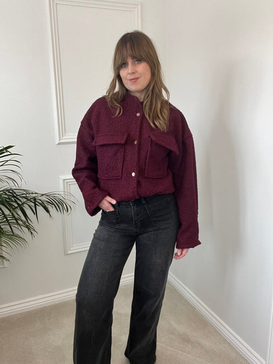 Burgundy Boucle Bomber Jacket image 0