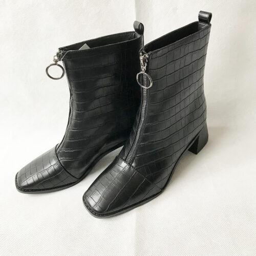 Black Croc Zip Front Boots